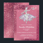 Ballerina roze glitter glanzende meisjes verjaarda kaart<br><div class="desc">Een mooi en modern faux zilver silhouet van een prachtige ballerina met een sprankelende holografische glittertutu die lijkt te schitteren en glanzen danst op punt en heeft een confetti werveling rond haar schouders. Ze is ingesteld op een donkerroze faux glitter achtergrond met witte lettertypen voor uw gepersonaliseerde bewoordingen. Deze zijn...</div>