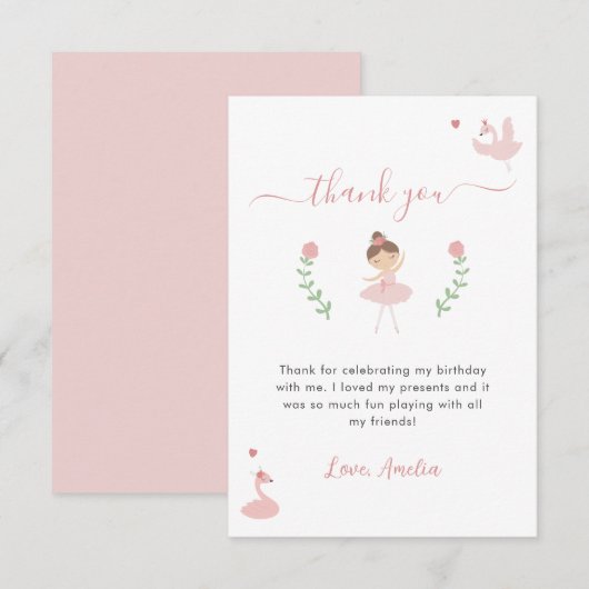 Ballerina roze pastel schattige verjaardag bedankkaart (Voorkant / Achterkant)