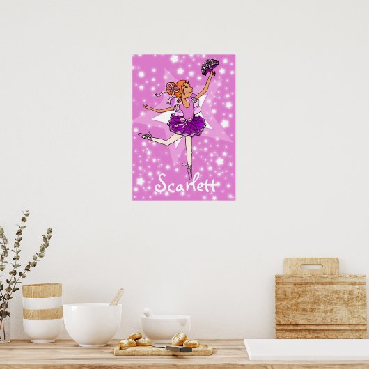 Ballerina roze - poster met rode haarster (Keuken)