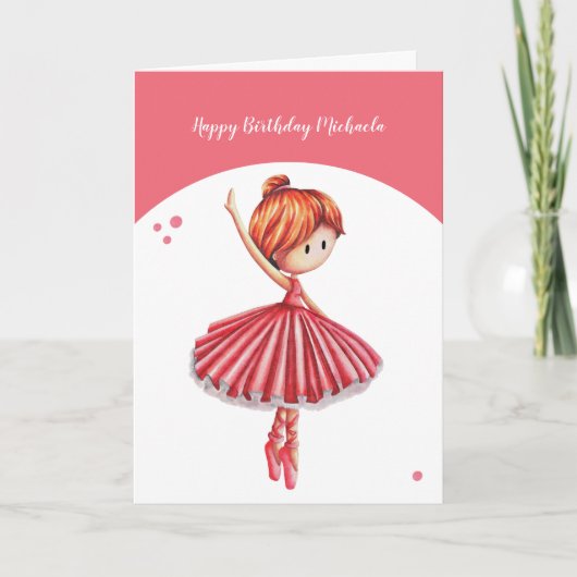 Ballerina Roze Tutu Dancing Meisje Verjaardag Kaart (Voorkant)