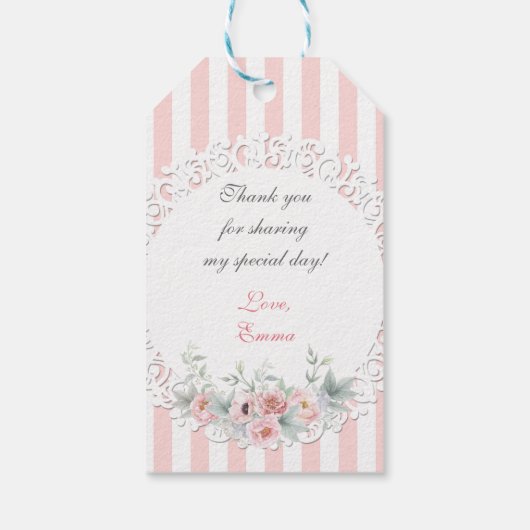 Ballerina Roze Tutu Lace Bloemen Strepen Dank u Cadeaulabel (Achterkant)