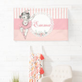 Ballerina Roze Tutu Roze Streep Bloemen Spandoek (Insitu)