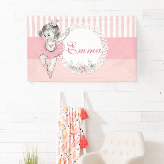 Ballerina Roze Tutu Roze Streep Bloemen Spandoek (Insitu)