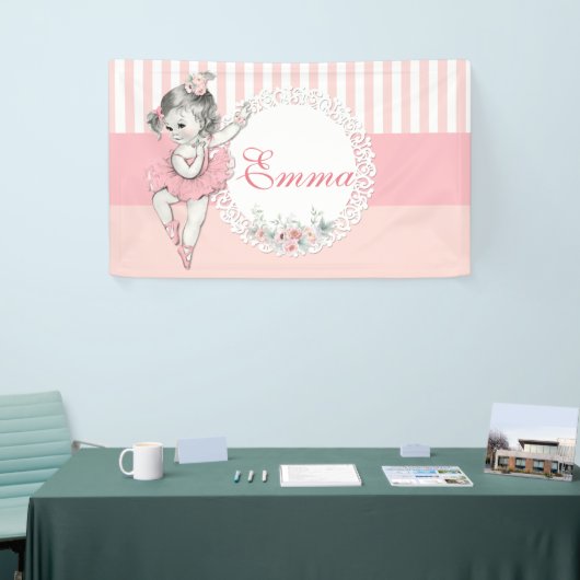 Ballerina Roze Tutu Roze Streep Bloemen Spandoek (Beurs)