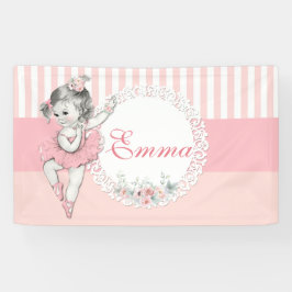 Ballerina Roze Tutu Roze Streep Bloemen Spandoek