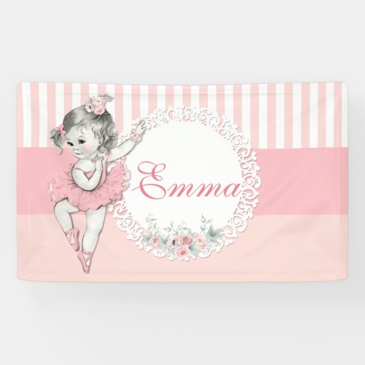 Ballerina Roze Tutu Roze Streep Bloemen Spandoek (Horizontaal)