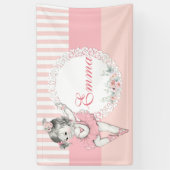 Ballerina Roze Tutu Roze Streep Bloemen Spandoek (Verticaal)