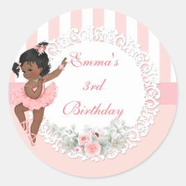 Ballerina Roze Tutu Strepen Bloemen Ronde Sticker