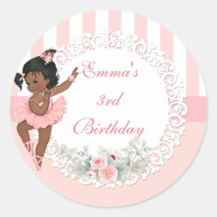 Ballerina Roze Tutu Strepen Bloemen Ronde Sticker