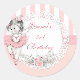 Ballerina Roze Tutu Strepen Bloemen Ronde Sticker
