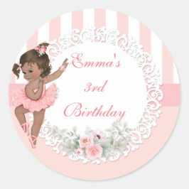 Ballerina Roze Tutu Strepen Bloemen Ronde Sticker