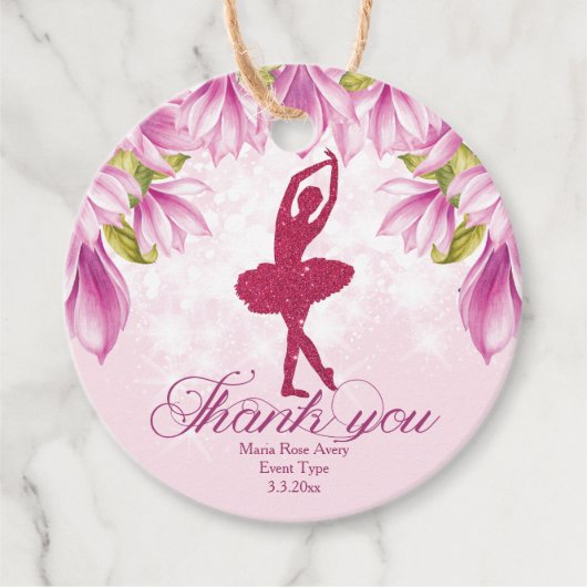 Ballerina Roze Verjaardag Dank u Bedankjes Labels (Voorkant)