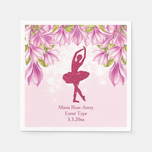 Ballerina Roze Verjaardag gepersonaliseerd Servet (Voorkant)