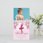 Ballerina Roze Verjaardagsfoto Bedankkaart (Staand voorkant)