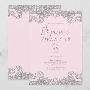 Ballerina Roze Zilver Glitters Glans Sweet 16 Fees Kaart