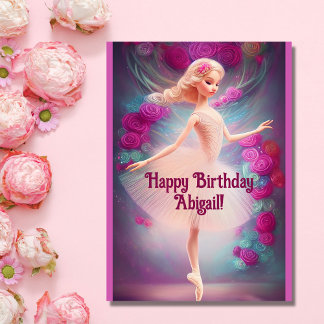 Ballerina Rozen Floral Pink Ballet Happy Birthday Kaart