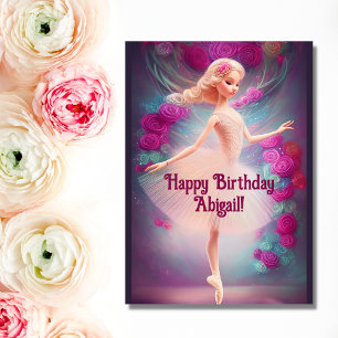 Ballerina Rozen Floral Pink Ballet Happy Birthday Kaart
