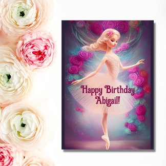 Ballerina Rozen Floral Pink Ballet Happy Birthday Kaart