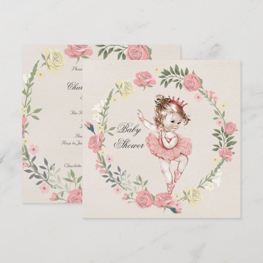 Ballerina  Rozen Krans Baby shower Kaart (Voorkant / Achterkant)