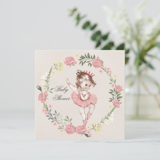 Ballerina  Rozen Krans Baby shower Kaart (Staand voorkant)