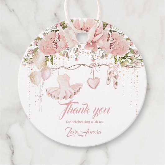 Ballerina schoenen bloemendans en twirl verjaardag bedankjes labels (Voorkant)