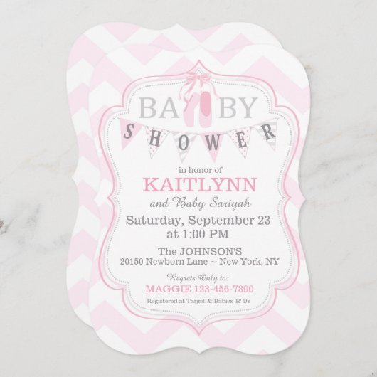 Ballerina Schoenen en Chevron Print Baby shower Kaart (Voorkant / Achterkant)