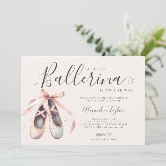 Ballerina Schoenen Linten Roze Goud Baby Meisje Do Kaart (Staand voorkant)