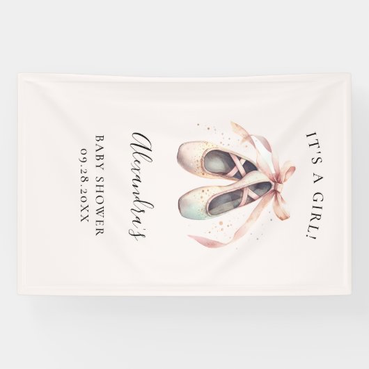 Ballerina Schoenen Roze Baby Meisje Douche Achterg Spandoek (Horizontaal)