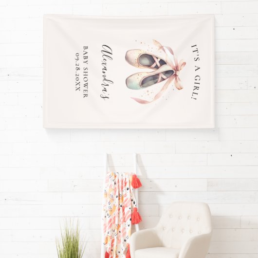 Ballerina Schoenen Roze Baby Meisje Douche Achterg Spandoek (Insitu)