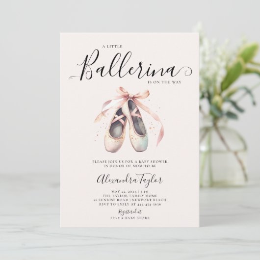 Ballerina Schoenen Roze Bow Gouden Baby Meisje Dou Kaart (Staand voorkant)