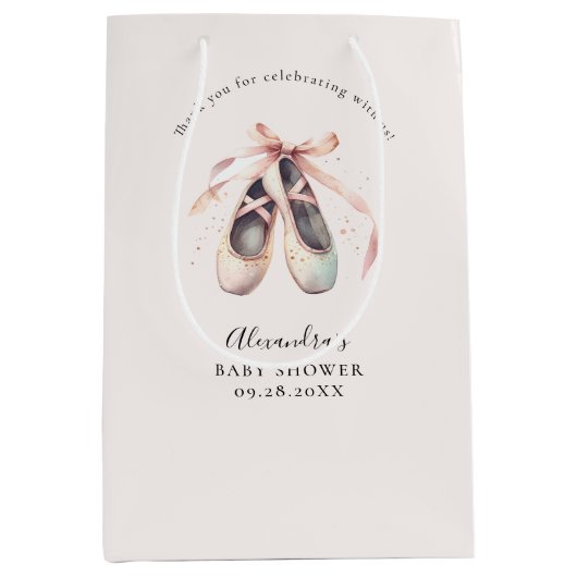 Ballerina Schoenen Roze Bow Gouden Baby Meisje Dou Medium Cadeauzakje (Voorkant)