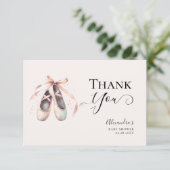 Ballerina schoenen roze gouden strik chique meisje bedankkaart (Staand voorkant)