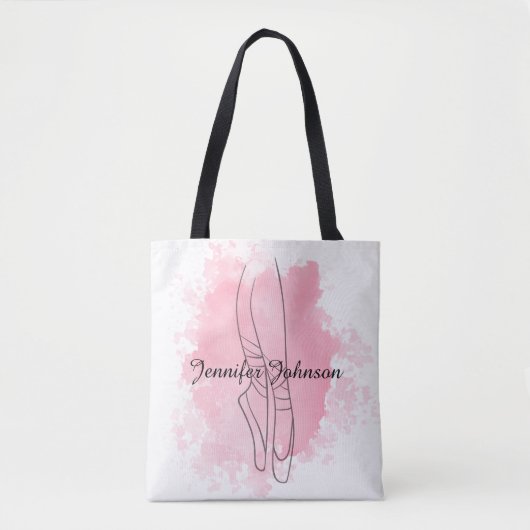Ballerina Schoenen Roze Waterverf met Naam Tote Bag (Voorkant)