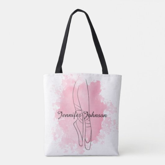 Ballerina Schoenen Roze Waterverf met Naam Tote Bag (Achterkant)