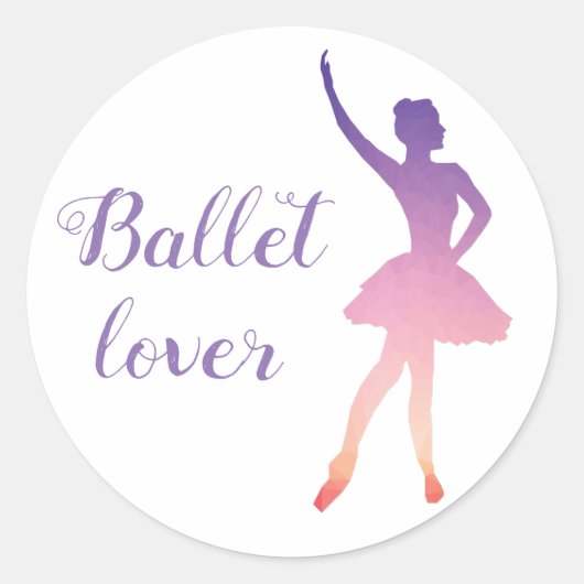 Ballerina silhouet, ombre kleuren, balletliefhebbe ronde sticker (Voorkant)