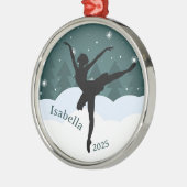 Ballerina Silhouette Arabesque Geometrische Winter Metalen Ornament (Links)