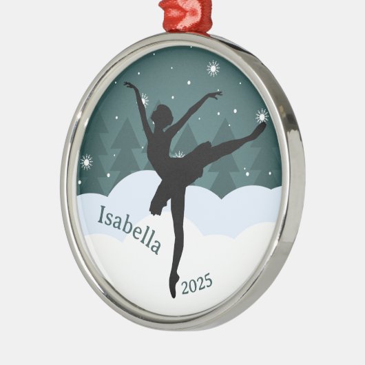 Ballerina Silhouette Arabesque Geometrische Winter Metalen Ornament (Links)