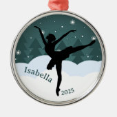 Ballerina Silhouette Arabesque Geometrische Winter Metalen Ornament (Voorkant)