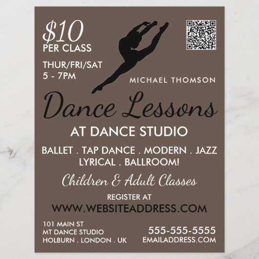 Ballerina Silhouette, Dance Lesson Adverteren Flyer (Voorkant)