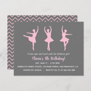 Ballerina Silhouette Girls Birthday Party Kaart