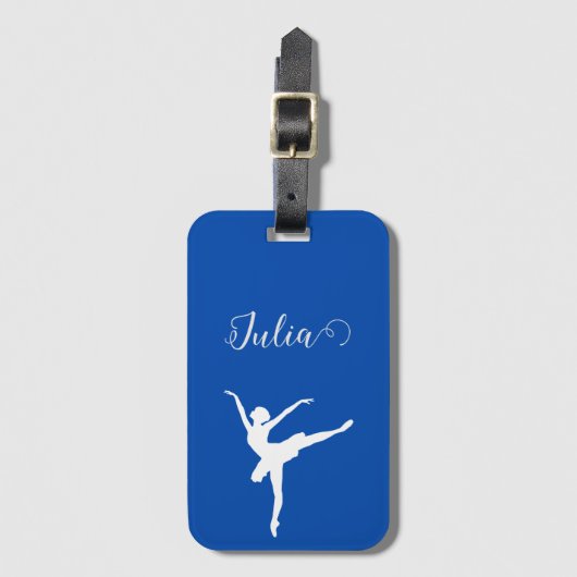 ballerina silhouette kobalt blauw & wit bagagelabel (Voorkant (verticaal))