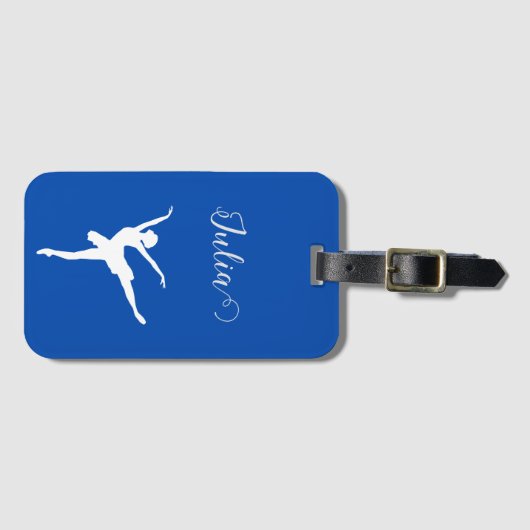 ballerina silhouette kobalt blauw & wit bagagelabel (Voorkant (horizontaal))
