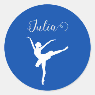 ballerina silhouette kobalt blauw & wit ronde sticker