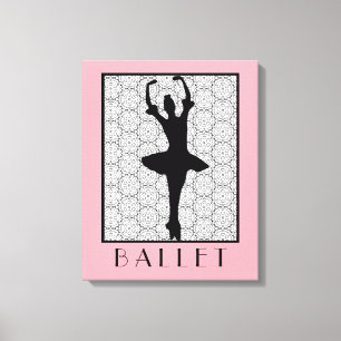 Ballerina Silhouette op een Heart Mandala Pattern Canvas Afdruk