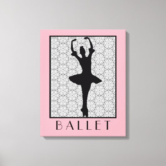 Ballerina Silhouette op een Heart Mandala Pattern Canvas Afdruk (Voorkant)