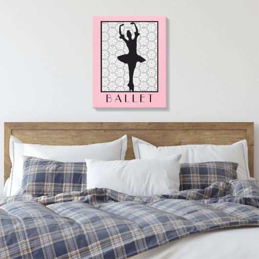Ballerina Silhouette op een Heart Mandala Pattern Canvas Afdruk (Insitu (Slaapkamer))