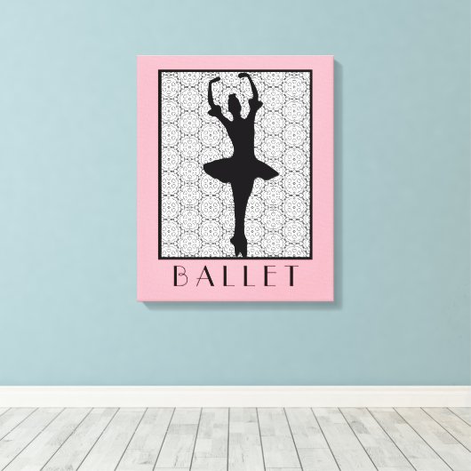 Ballerina Silhouette op een Heart Mandala Pattern Canvas Afdruk (Insitu (Houten vloer))
