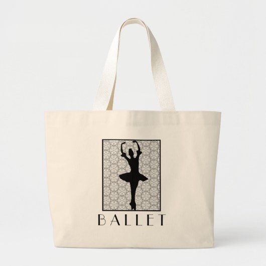 Ballerina Silhouette op een Heart Mandala Pattern Grote Tote Bag (Voorkant)