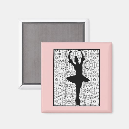 Ballerina Silhouette op een Heart Mandala Pattern Magneet (Voorkant / Achterkant)