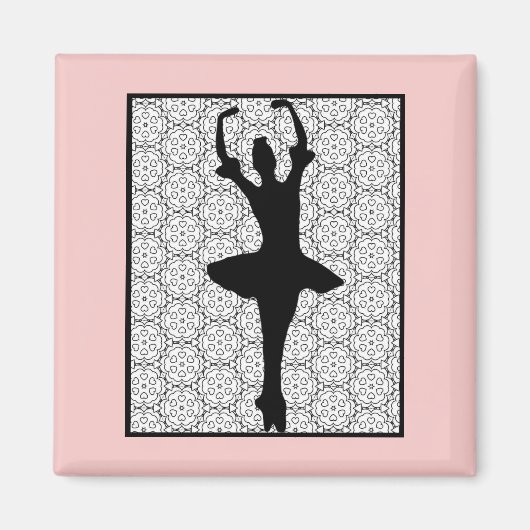 Ballerina Silhouette op een Heart Mandala Pattern Magneet (Voorkant)